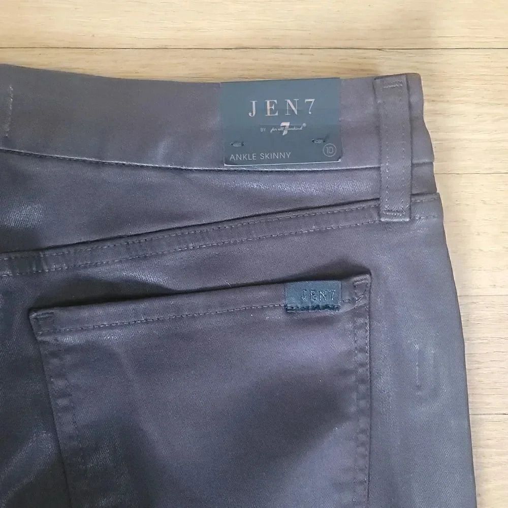 7 For All Mankind Chocolate Brown Faux Leather Pants Size 10 - Picture 8 of 11